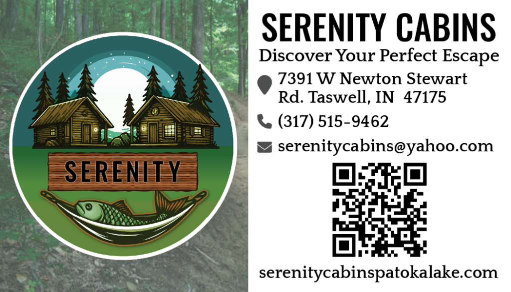 Serenity Cabins Business Card with QR Code.