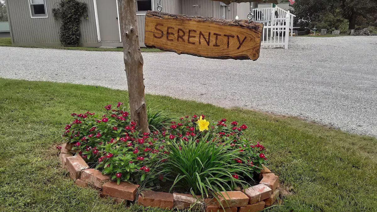 Close-Up of Serenity Sign at Serenity Cabins, Patoka Lake